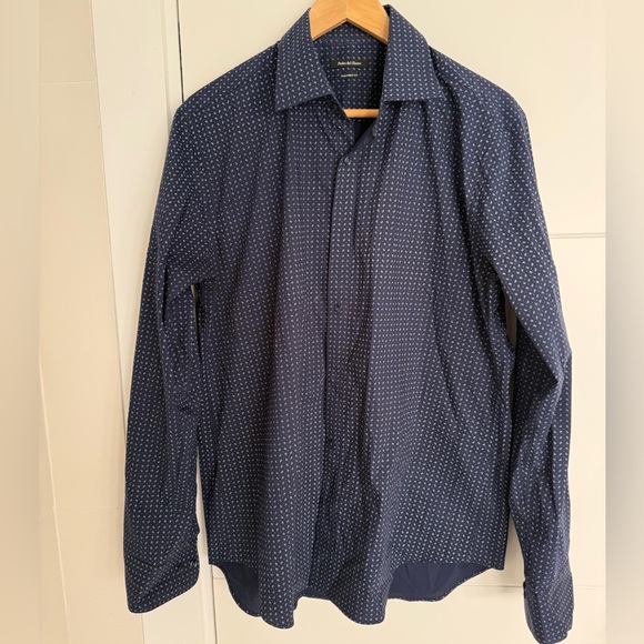 Pedro Del Hierro Men's Blue Patterned Button-Up Shirt (tailored fit)